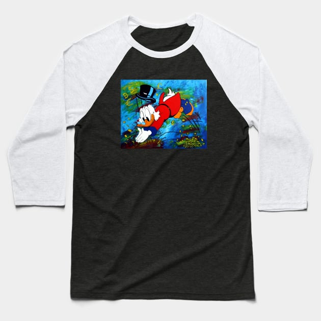 Uncle Scrooge Mcduck Baseball T-Shirt by Mendi Art